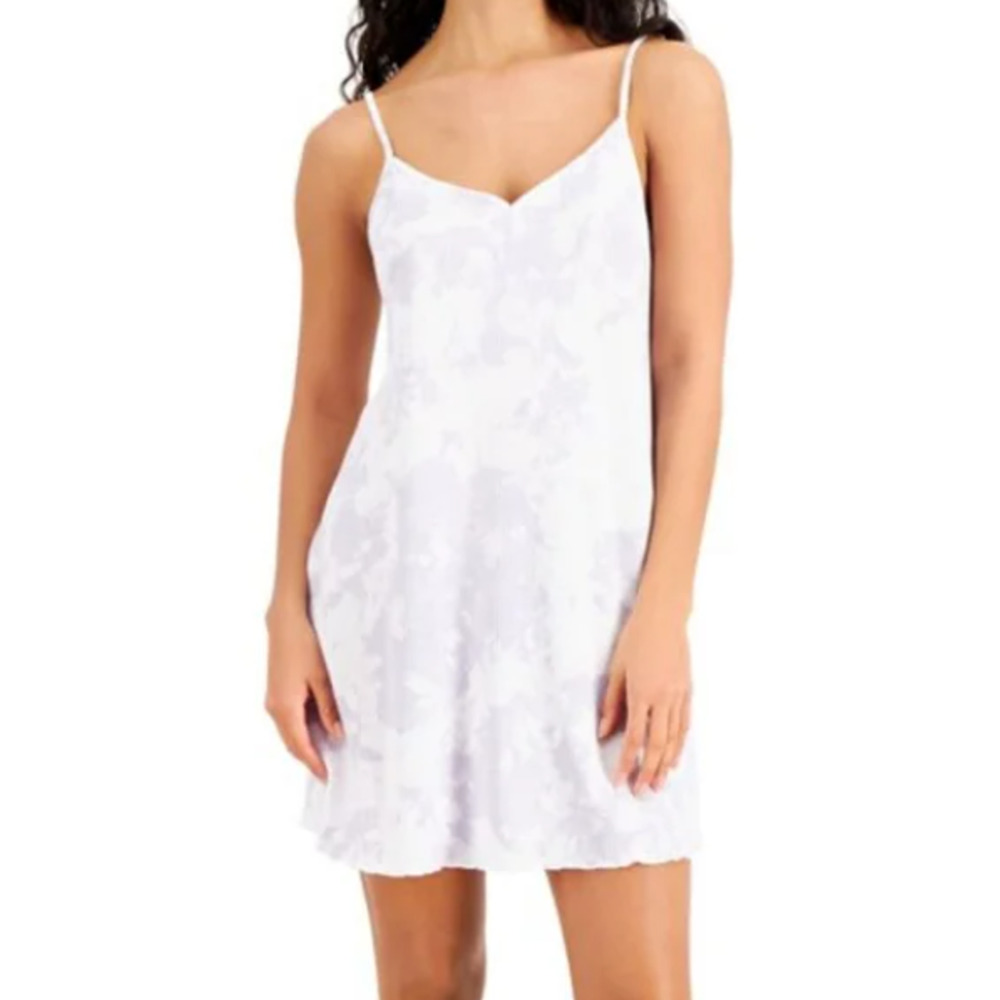 JENNI WOMENS RIBBED CHEMISE NIGHTGOWN PASTEL TIE DYE PURPLE WHITE MEDIUM